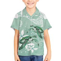 Happy Valentine's Day Polynesia Family Matching Puletasi and Hawaiian Shirt SeaTurtle Couple Polynesian - Green Lester Color