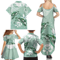 Happy Valentine's Day Polynesia Family Matching Summer Maxi Dress and Hawaiian Shirt SeaTurtle Couple Polynesian - Green Lester Color