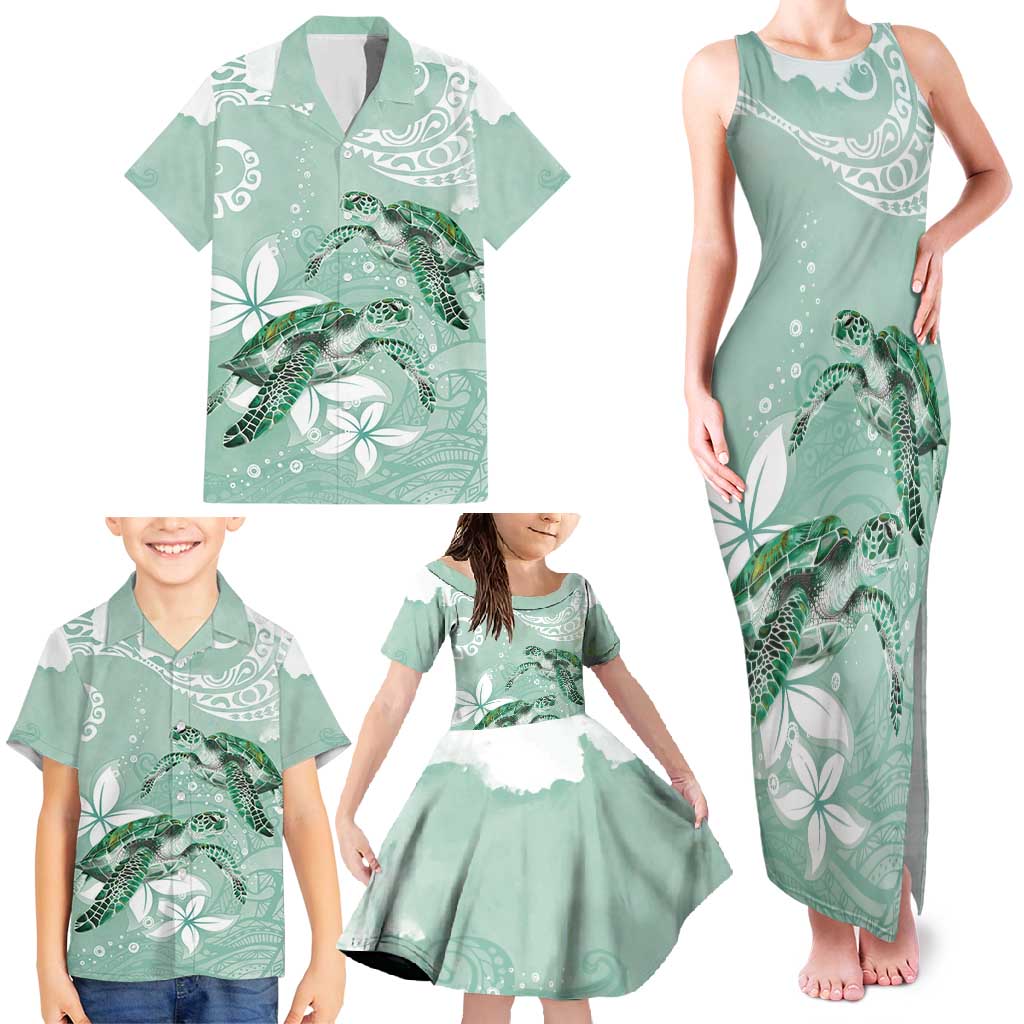 Happy Valentine's Day Polynesia Family Matching Tank Maxi Dress and Hawaiian Shirt SeaTurtle Couple Polynesian - Green Lester Color