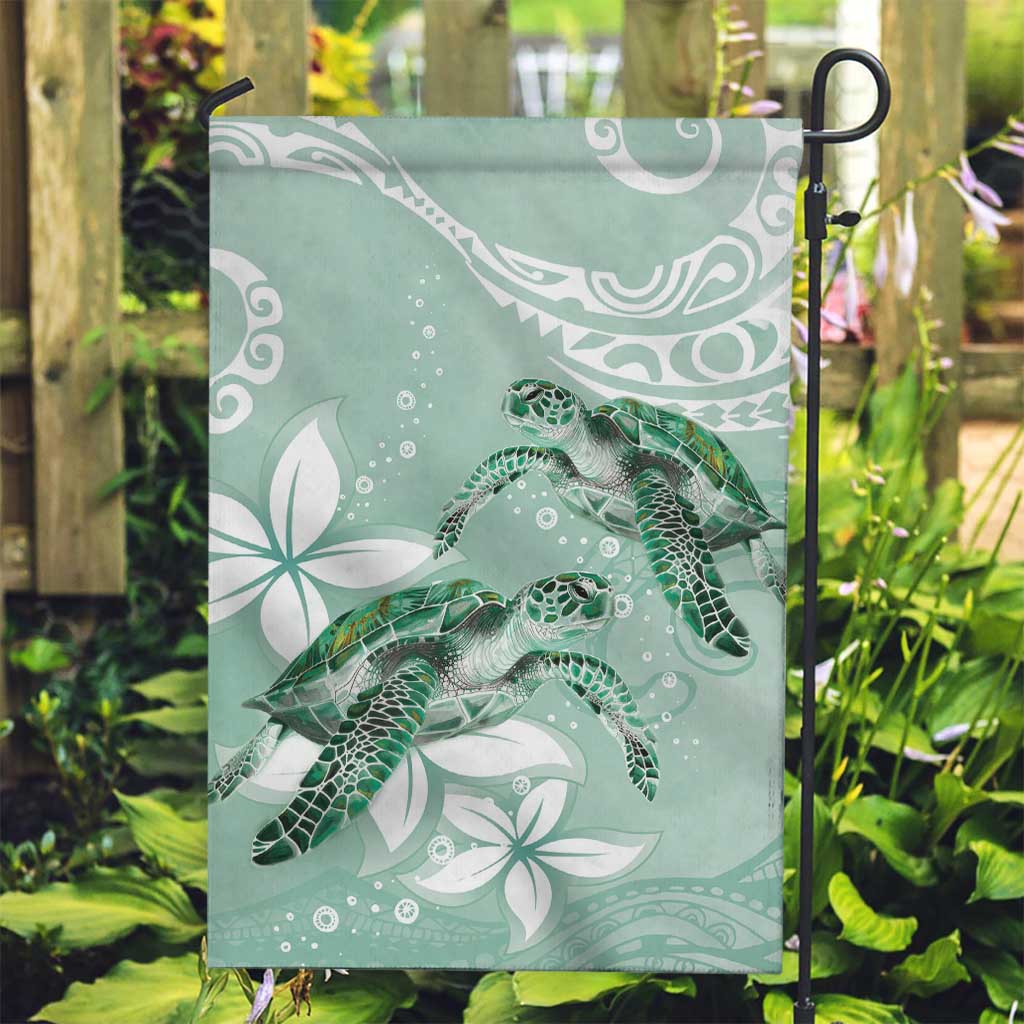 Happy Valentine's Day Polynesia Garden Flag SeaTurtle Couple Polynesian - Green Lester Color LT14 Garden Flag Green - Polynesian Pride