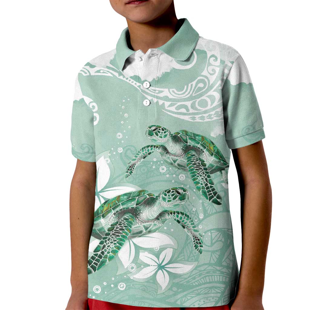 Happy Valentine's Day Polynesia Kid Polo Shirt SeaTurtle Couple Polynesian - Green Lester Color