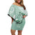 Happy Valentine's Day Polynesia Off Shoulder Short Dress SeaTurtle Couple Polynesian - Green Lester Color