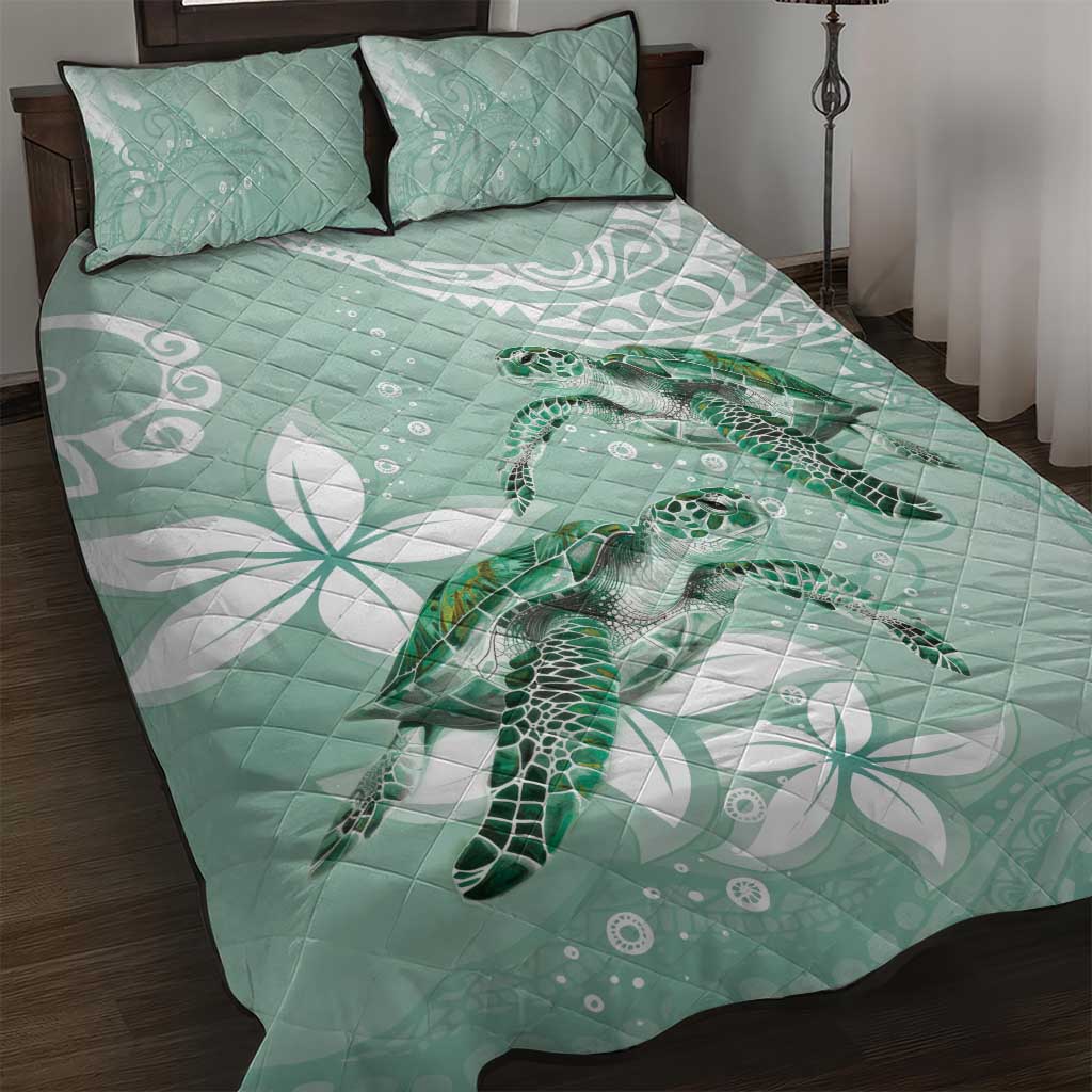 Happy Valentine's Day Polynesia Quilt Bed Set SeaTurtle Couple Polynesian - Green Lester Color LT14 Green - Polynesian Pride