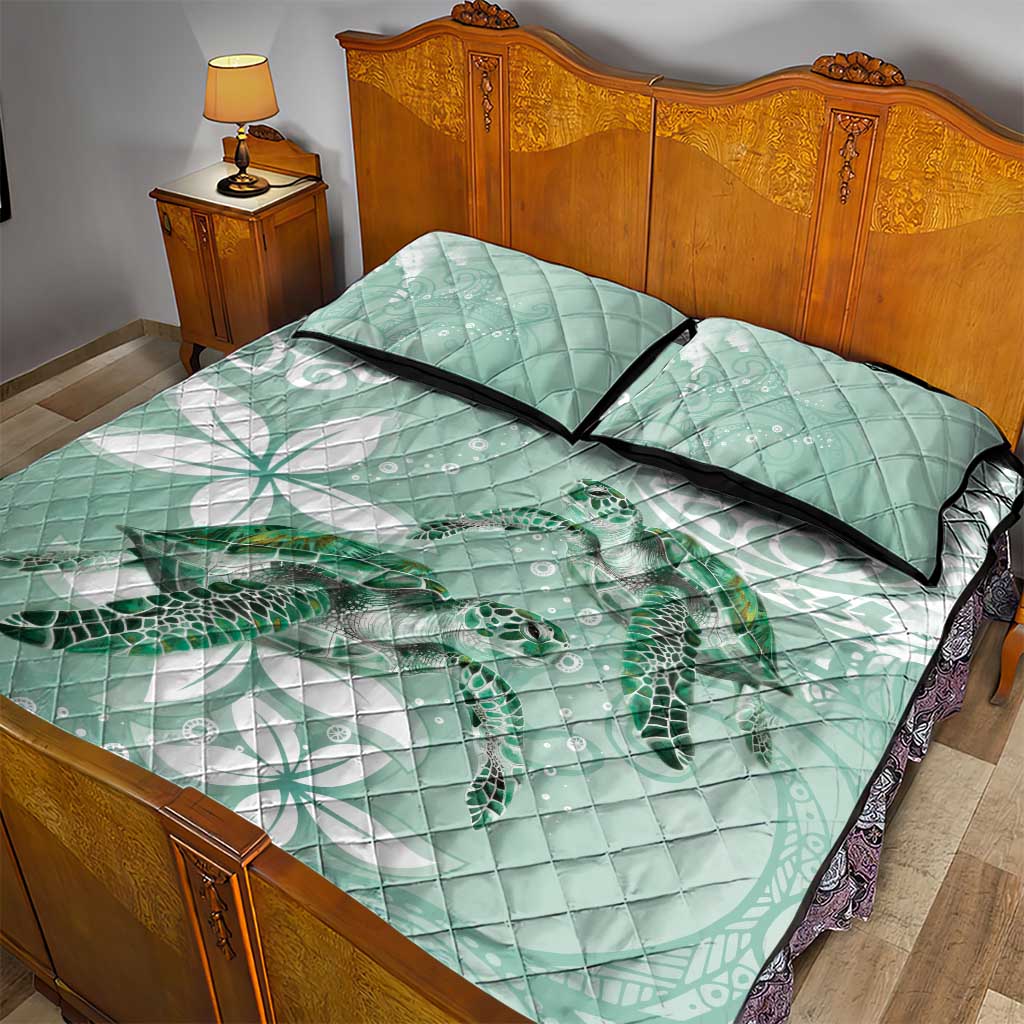 Happy Valentine's Day Polynesia Quilt Bed Set SeaTurtle Couple Polynesian - Green Lester Color LT14 - Polynesian Pride