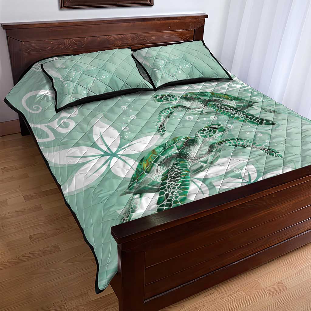 Happy Valentine's Day Polynesia Quilt Bed Set SeaTurtle Couple Polynesian - Green Lester Color LT14 - Polynesian Pride