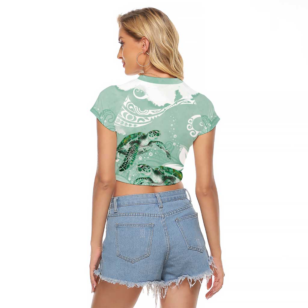 Happy Valentine's Day Polynesia Raglan Cropped T Shirt SeaTurtle Couple Polynesian - Green Lester Color LT14 - Polynesian Pride