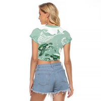 Happy Valentine's Day Polynesia Raglan Cropped T Shirt SeaTurtle Couple Polynesian - Green Lester Color LT14 - Polynesian Pride