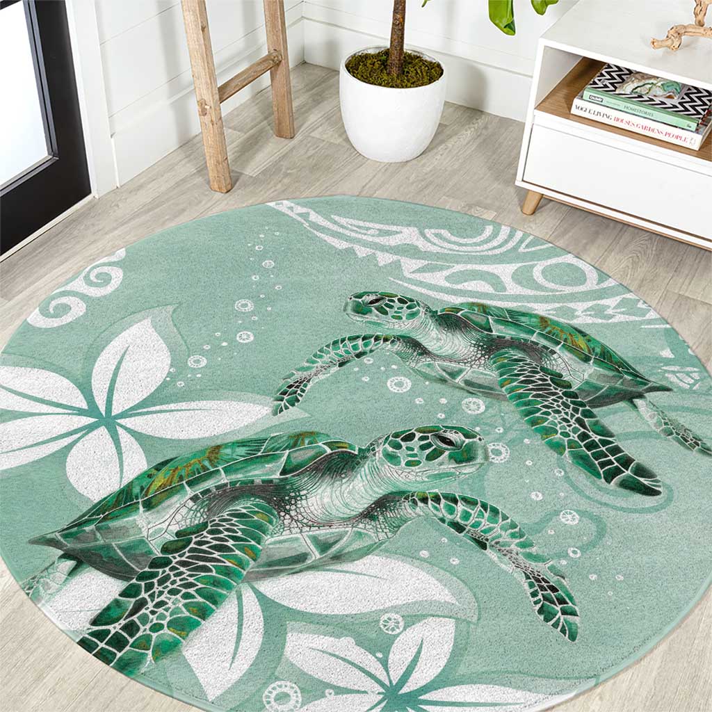 Happy Valentine's Day Polynesia Round Carpet SeaTurtle Couple Polynesian - Green Lester Color