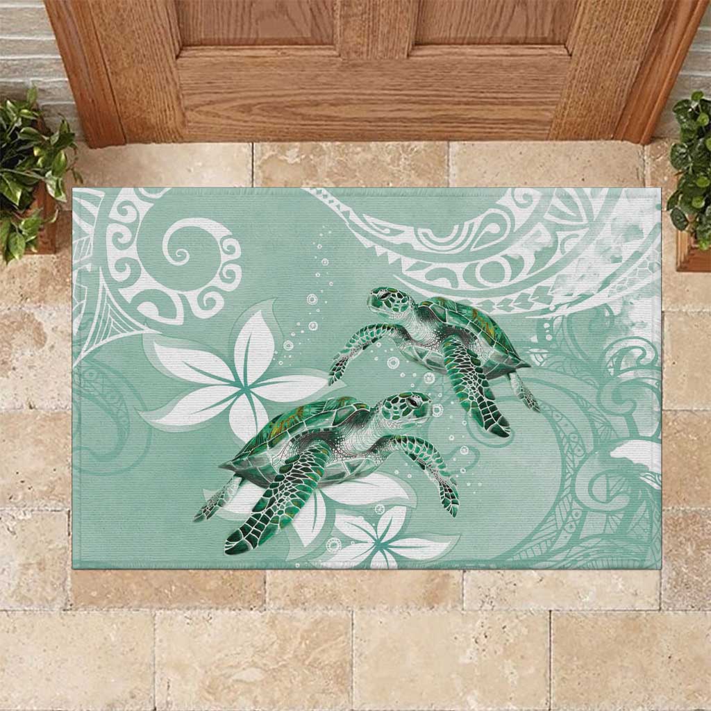 Happy Valentine's Day Polynesia Rubber Doormat SeaTurtle Couple Polynesian - Green Lester Color