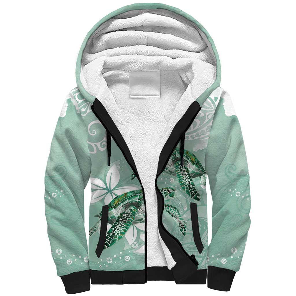 Happy Valentine's Day Polynesia Sherpa Hoodie SeaTurtle Couple Polynesian - Green Lester Color LT14 Unisex Green - Polynesian Pride