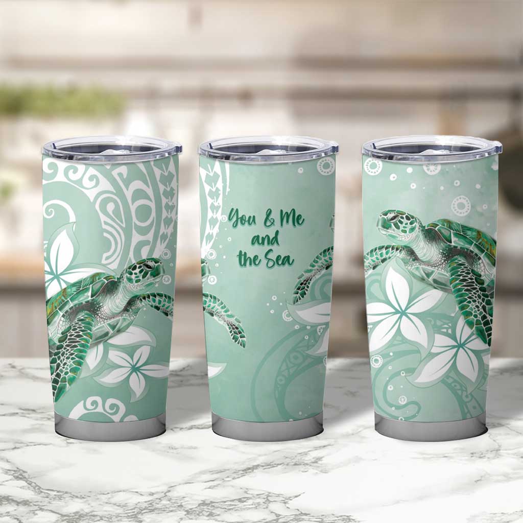 Happy Valentine's Day Polynesia Tumbler Cup SeaTurtle Couple Polynesian - Green Lester Color LT14 - Polynesian Pride