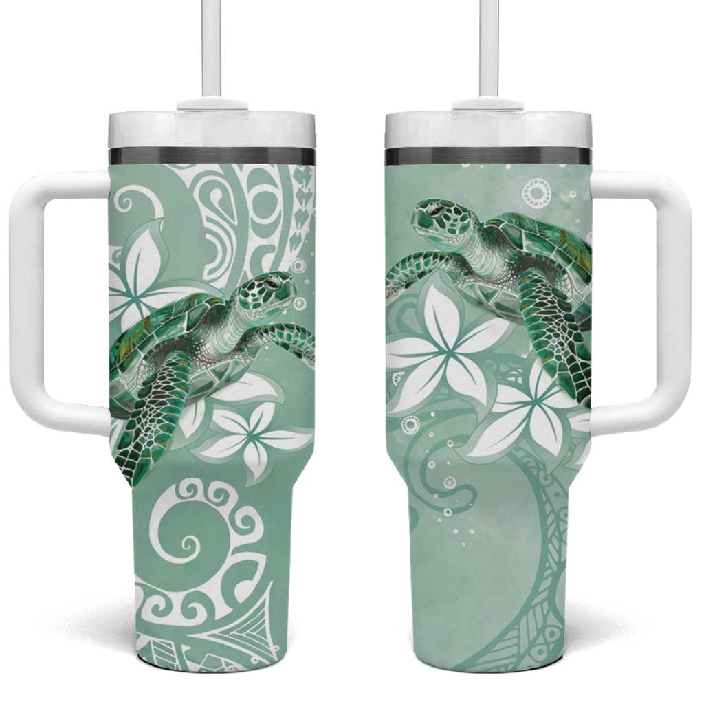 Happy Valentine's Day Polynesia Tumbler With Handle SeaTurtle Couple Polynesian - Green Lester Color