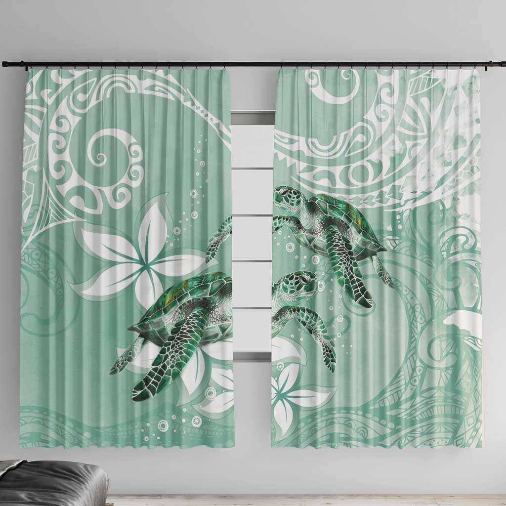 Happy Valentine's Day Polynesia Window Curtain SeaTurtle Couple Polynesian - Green Lester Color