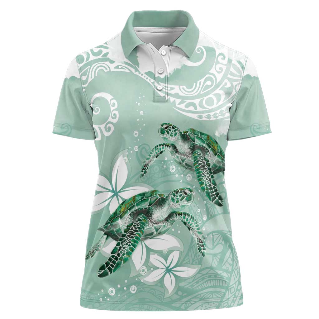 Happy Valentine's Day Polynesia Women Polo Shirt SeaTurtle Couple Polynesian - Green Lester Color