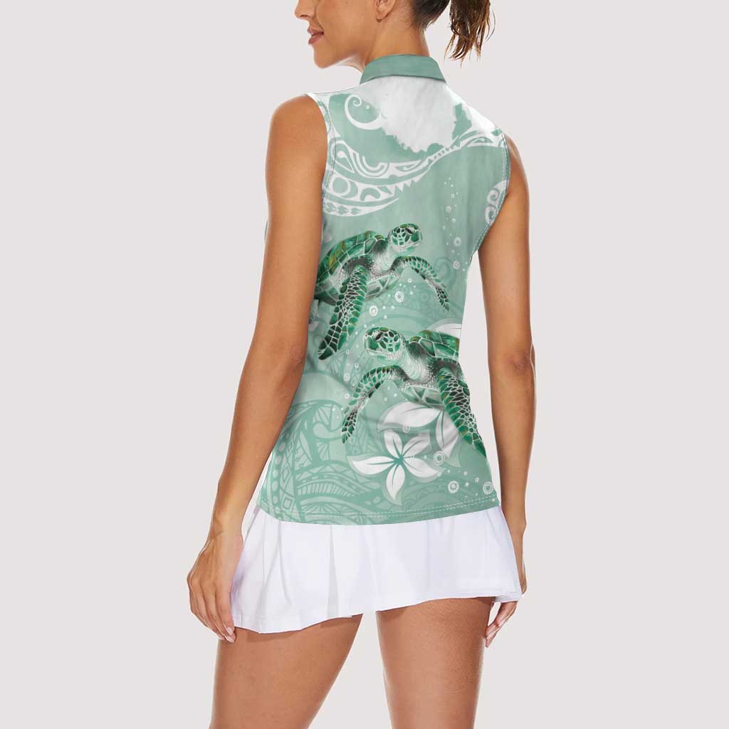Happy Valentine's Day Polynesia Women Sleeveless Polo Shirt SeaTurtle Couple Polynesian - Green Lester Color