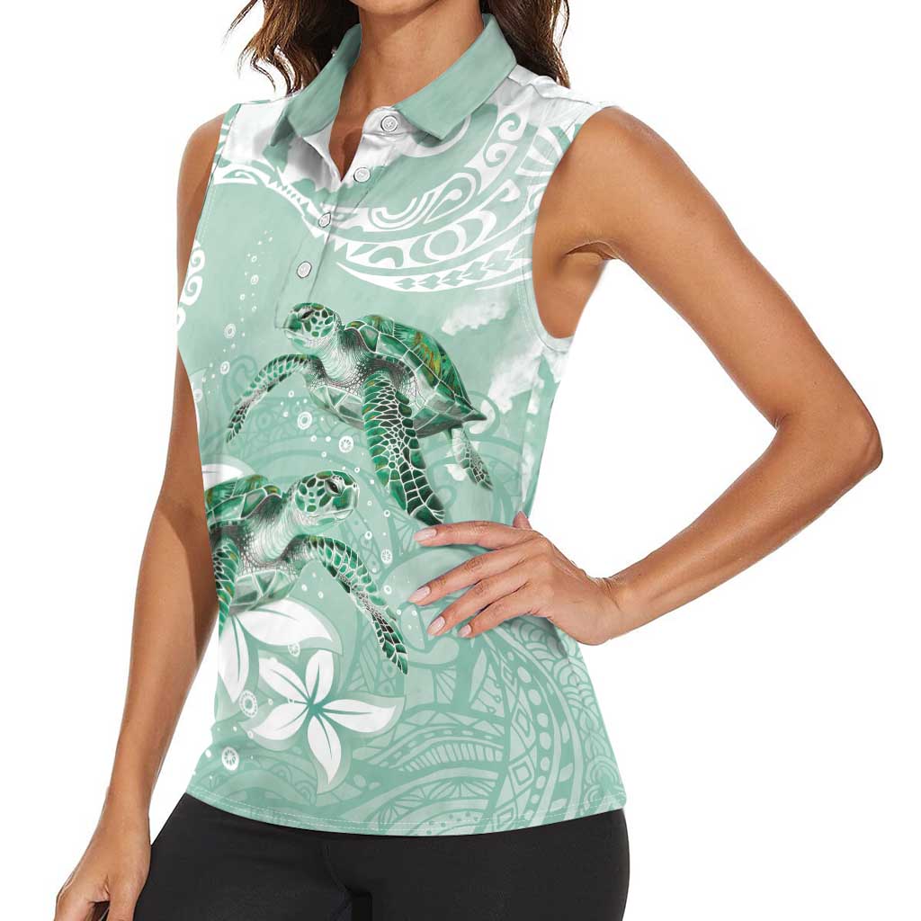 Happy Valentine's Day Polynesia Women Sleeveless Polo Shirt SeaTurtle Couple Polynesian - Green Lester Color