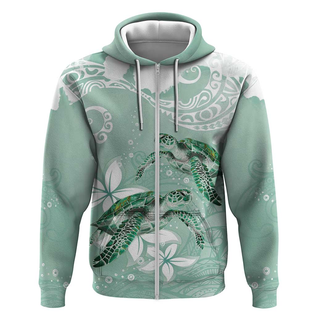 Happy Valentine's Day Polynesia Zip Hoodie SeaTurtle Couple Polynesian - Green Lester Color