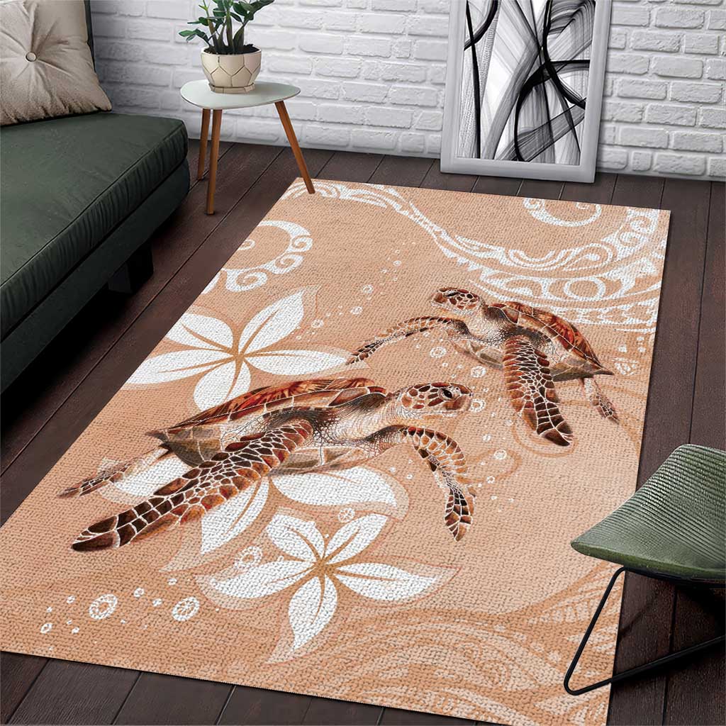 Happy Valentine's Day Polynesia Area Rug SeaTurtle Couple Polynesian - Desert Sand Color