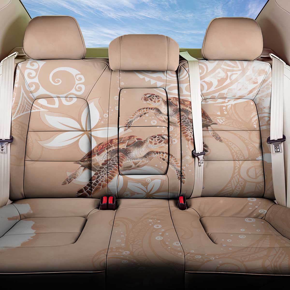 Happy Valentine's Day Polynesia Back Car Seat Cover SeaTurtle Couple Polynesian - Desert Sand Color