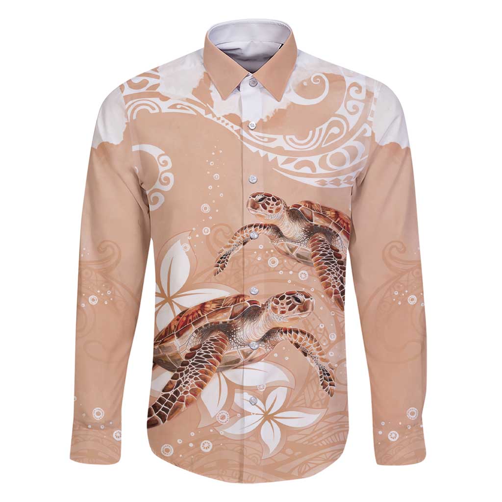 Happy Valentine's Day Polynesia Family Matching Short Sleeve Bodycon Dress and Hawaiian Shirt SeaTurtle Couple Polynesian - Desert Sand Color