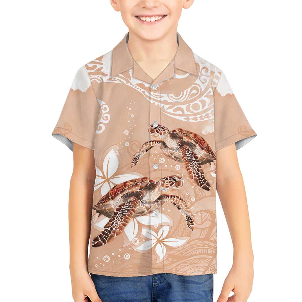 Happy Valentine's Day Polynesia Family Matching Tank Maxi Dress and Hawaiian Shirt SeaTurtle Couple Polynesian - Desert Sand Color