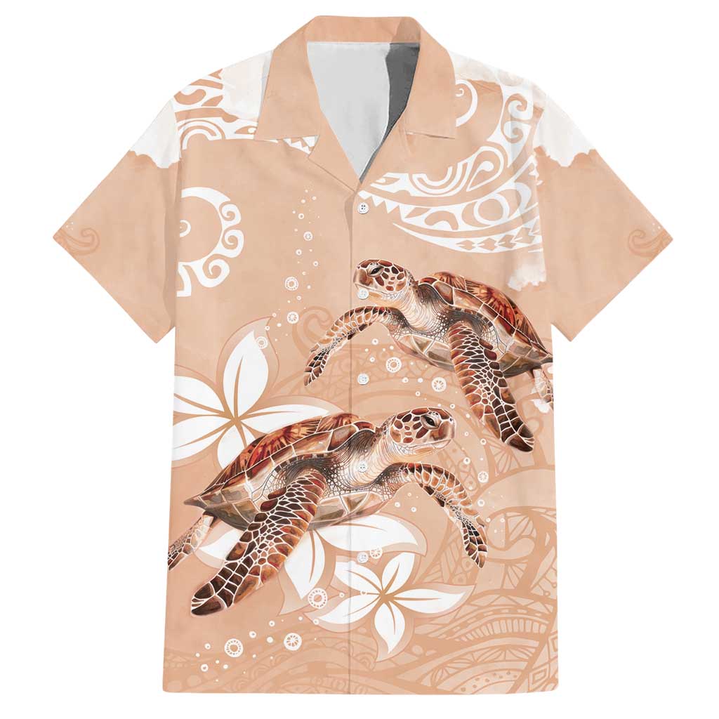 Happy Valentine's Day Polynesia Hawaiian Shirt SeaTurtle Couple Polynesian - Desert Sand Color