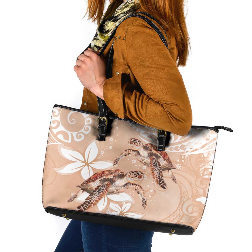 Happy Valentine's Day Polynesia Leather Tote Bag SeaTurtle Couple Polynesian - Desert Sand Color LT14 Desert Sand - Polynesian Pride