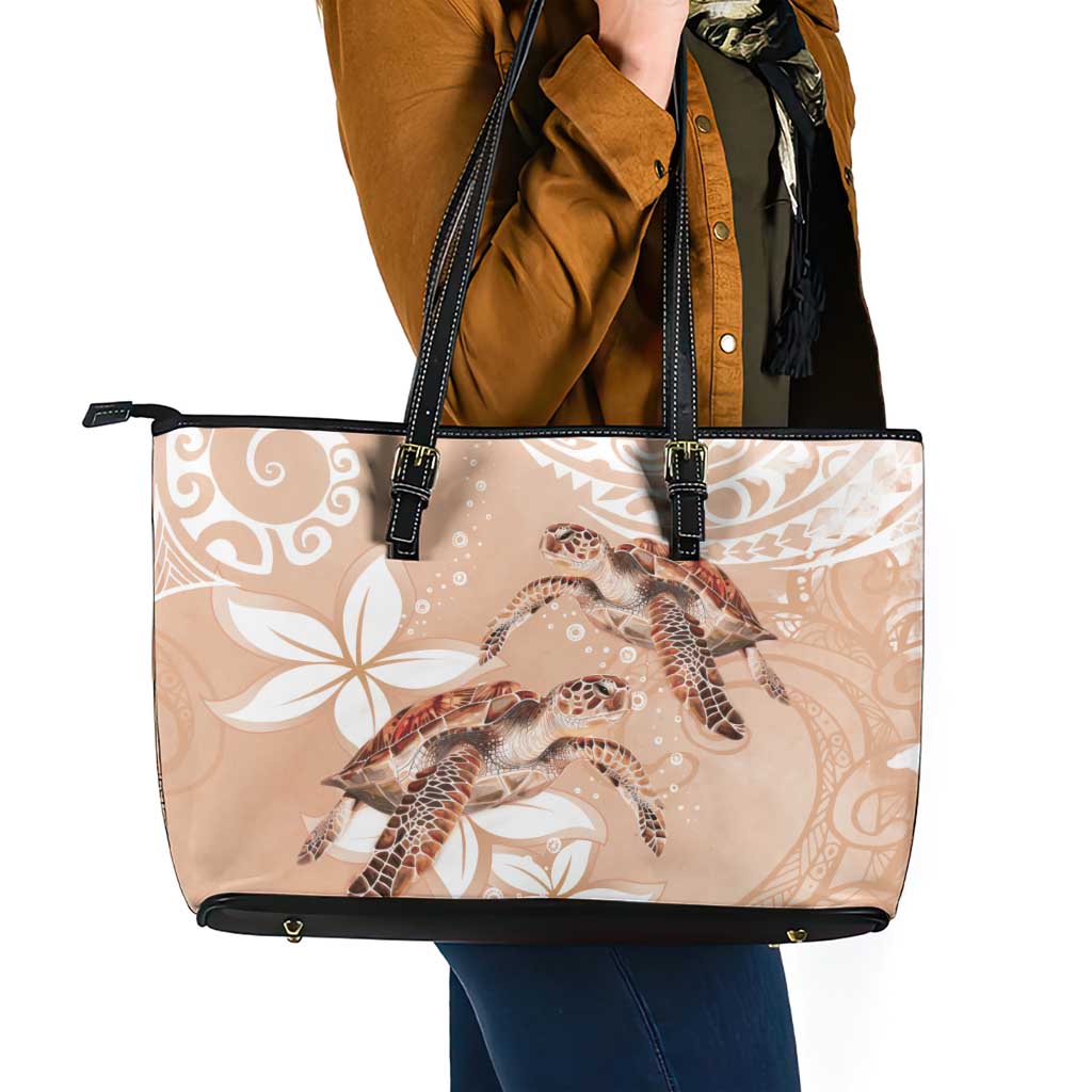 Happy Valentine's Day Polynesia Leather Tote Bag SeaTurtle Couple Polynesian - Desert Sand Color LT14 - Polynesian Pride