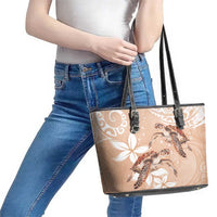 Happy Valentine's Day Polynesia Leather Tote Bag SeaTurtle Couple Polynesian - Desert Sand Color LT14 - Polynesian Pride
