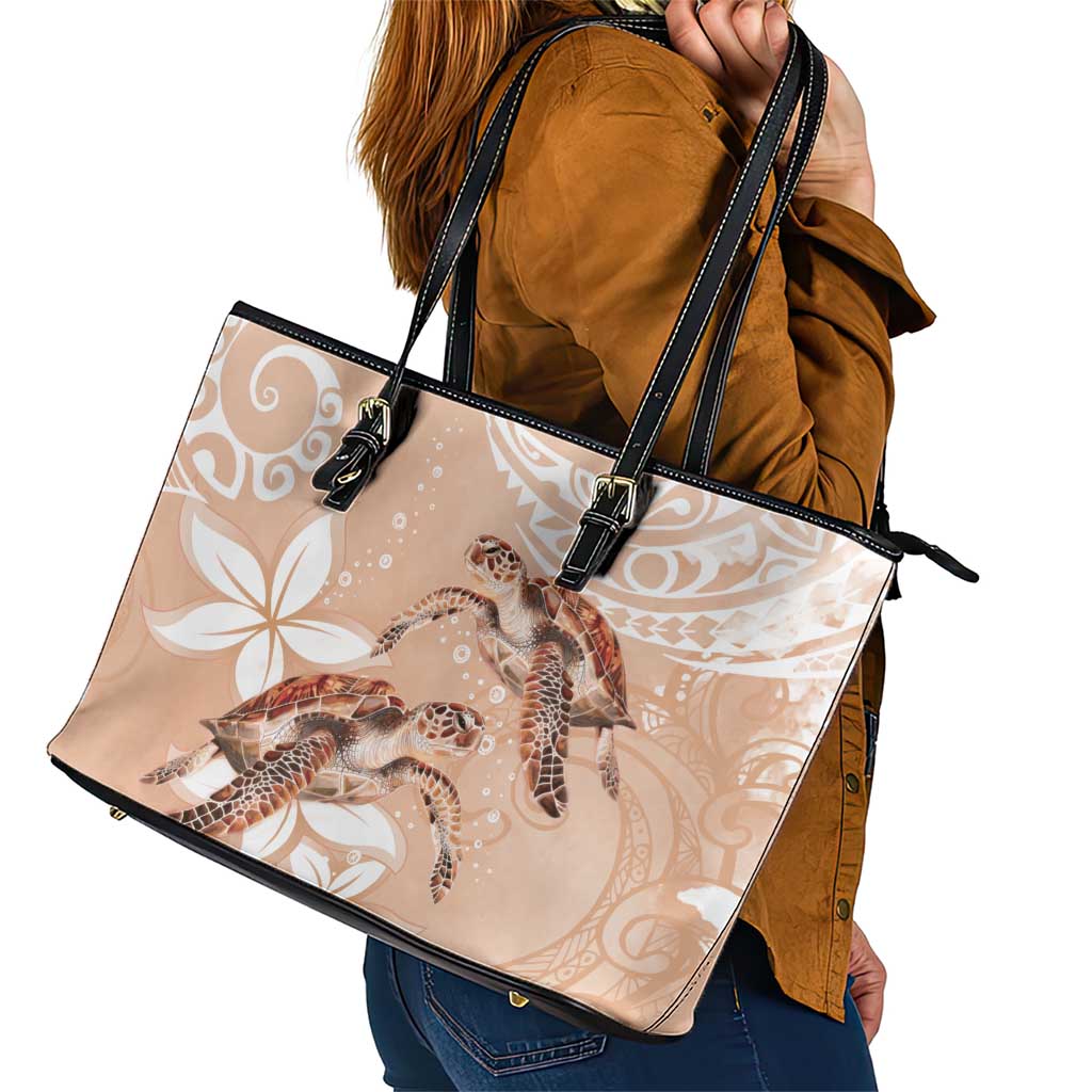 Happy Valentine's Day Polynesia Leather Tote Bag SeaTurtle Couple Polynesian - Desert Sand Color LT14 - Polynesian Pride