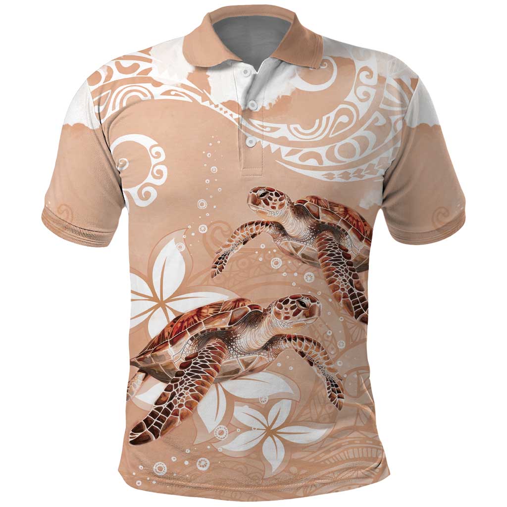 Happy Valentine's Day Polynesia Polo Shirt SeaTurtle Couple Polynesian - Desert Sand Color