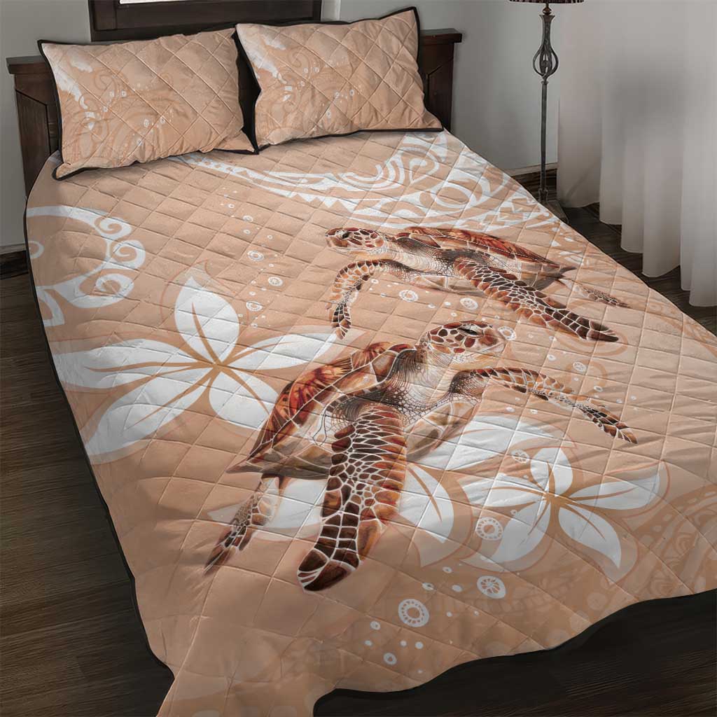 Happy Valentine's Day Polynesia Quilt Bed Set SeaTurtle Couple Polynesian - Desert Sand Color