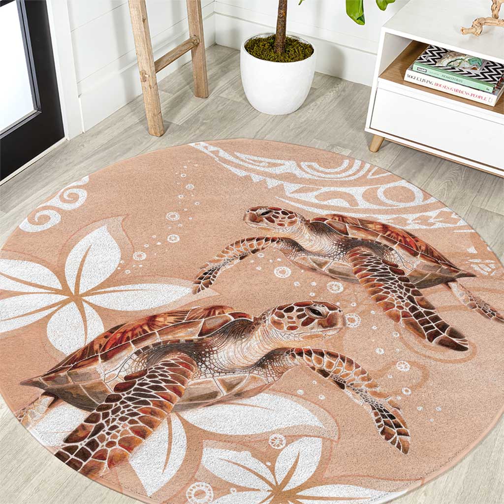 Happy Valentine's Day Polynesia Round Carpet SeaTurtle Couple Polynesian - Desert Sand Color