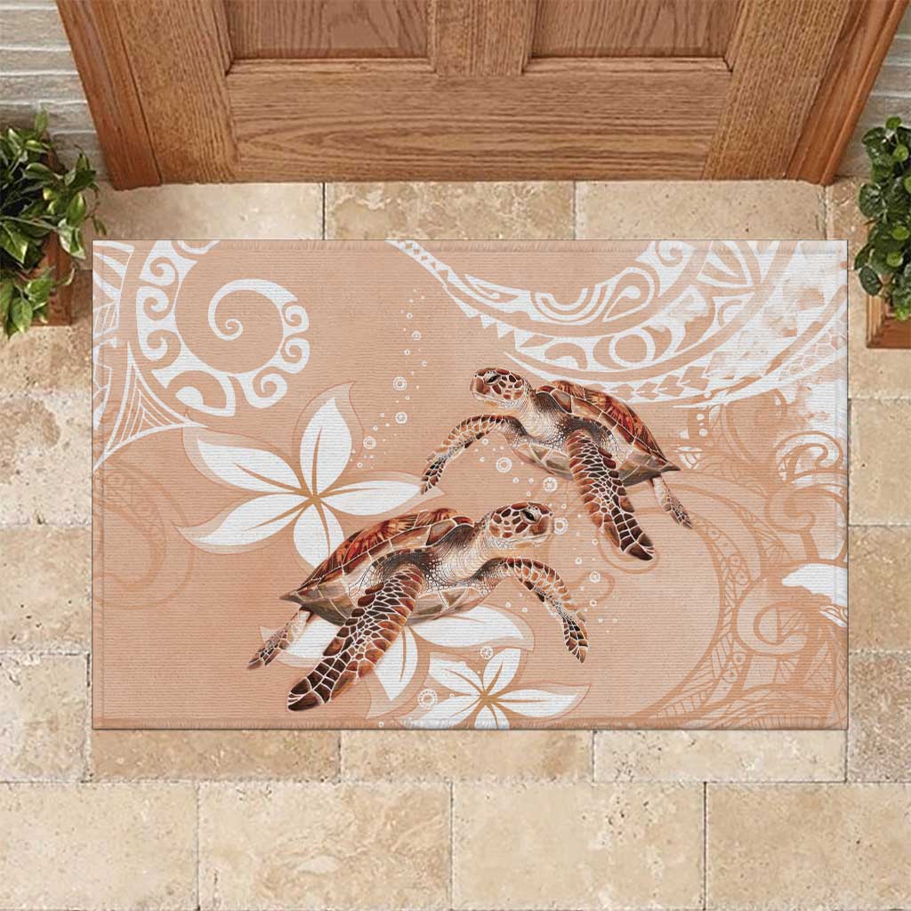 Happy Valentine's Day Polynesia Rubber Doormat SeaTurtle Couple Polynesian - Desert Sand Color