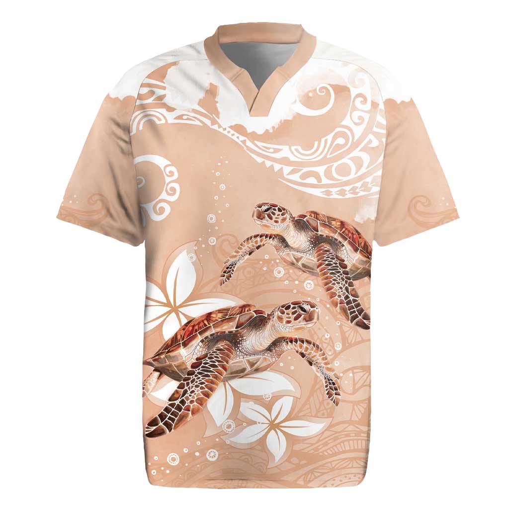 Happy Valentine's Day Polynesia Rugby Jersey SeaTurtle Couple Polynesian - Desert Sand Color