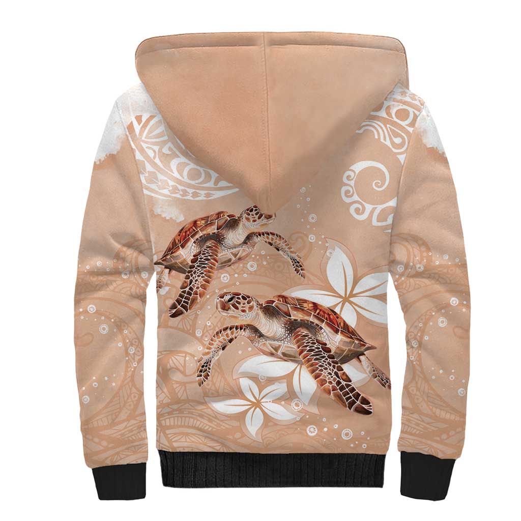 Happy Valentine's Day Polynesia Sherpa Hoodie SeaTurtle Couple Polynesian - Desert Sand Color LT14 - Polynesian Pride