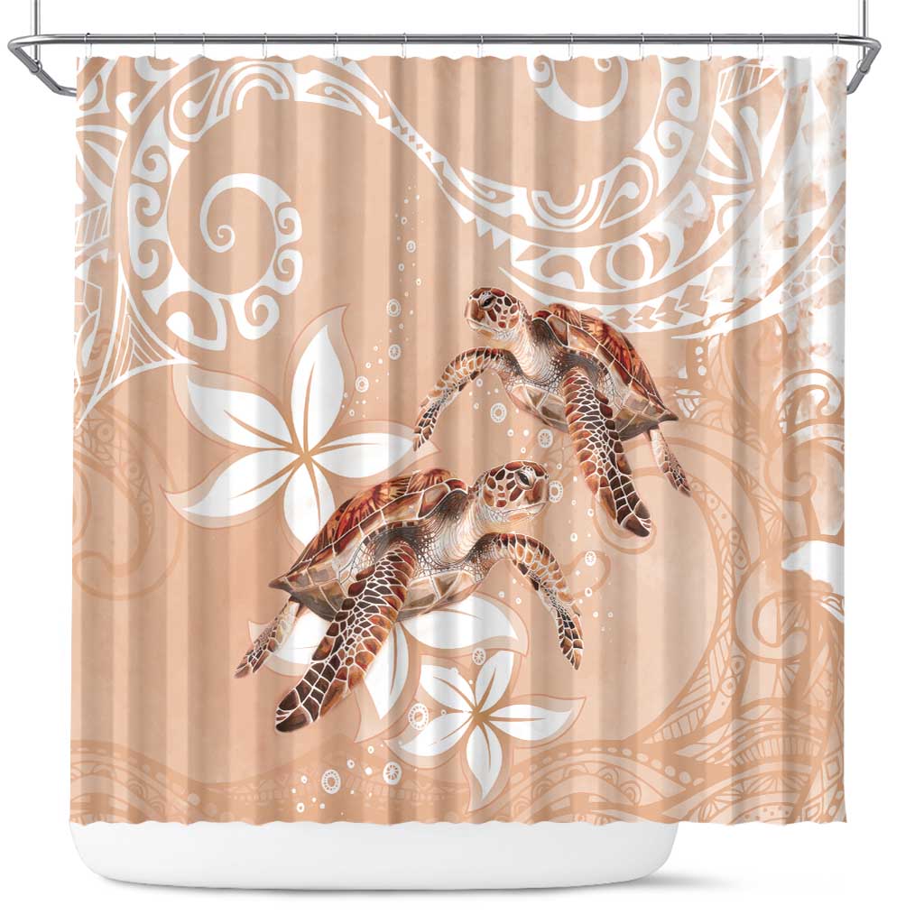 Happy Valentine's Day Polynesia Shower Curtain SeaTurtle Couple Polynesian - Desert Sand Color