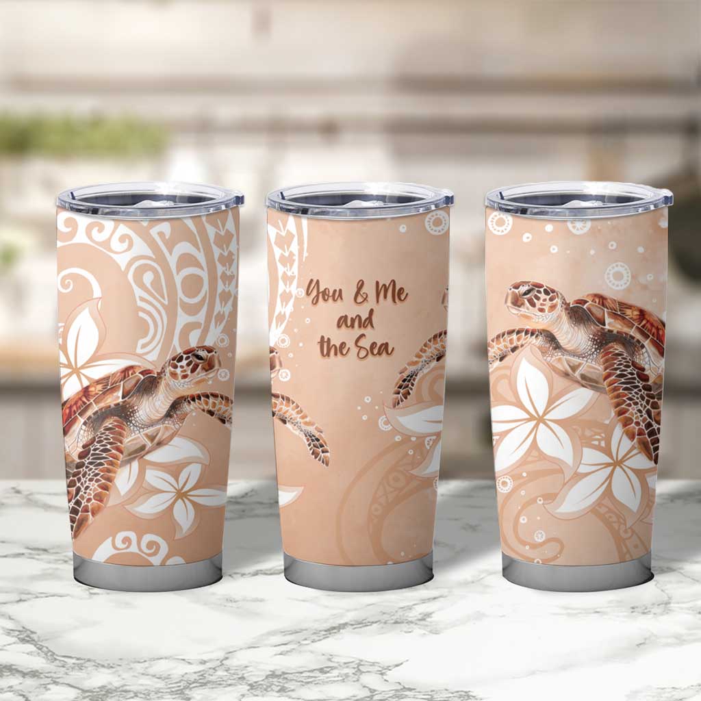 Happy Valentine's Day Polynesia Tumbler Cup SeaTurtle Couple Polynesian - Desert Sand Color LT14 - Polynesian Pride