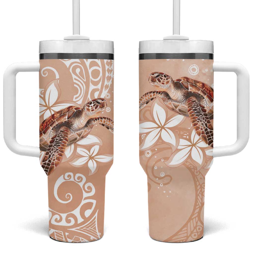 Happy Valentine's Day Polynesia Tumbler With Handle SeaTurtle Couple Polynesian - Desert Sand Color LT14 One Size: 40 oz Desert Sand - Polynesian Pride