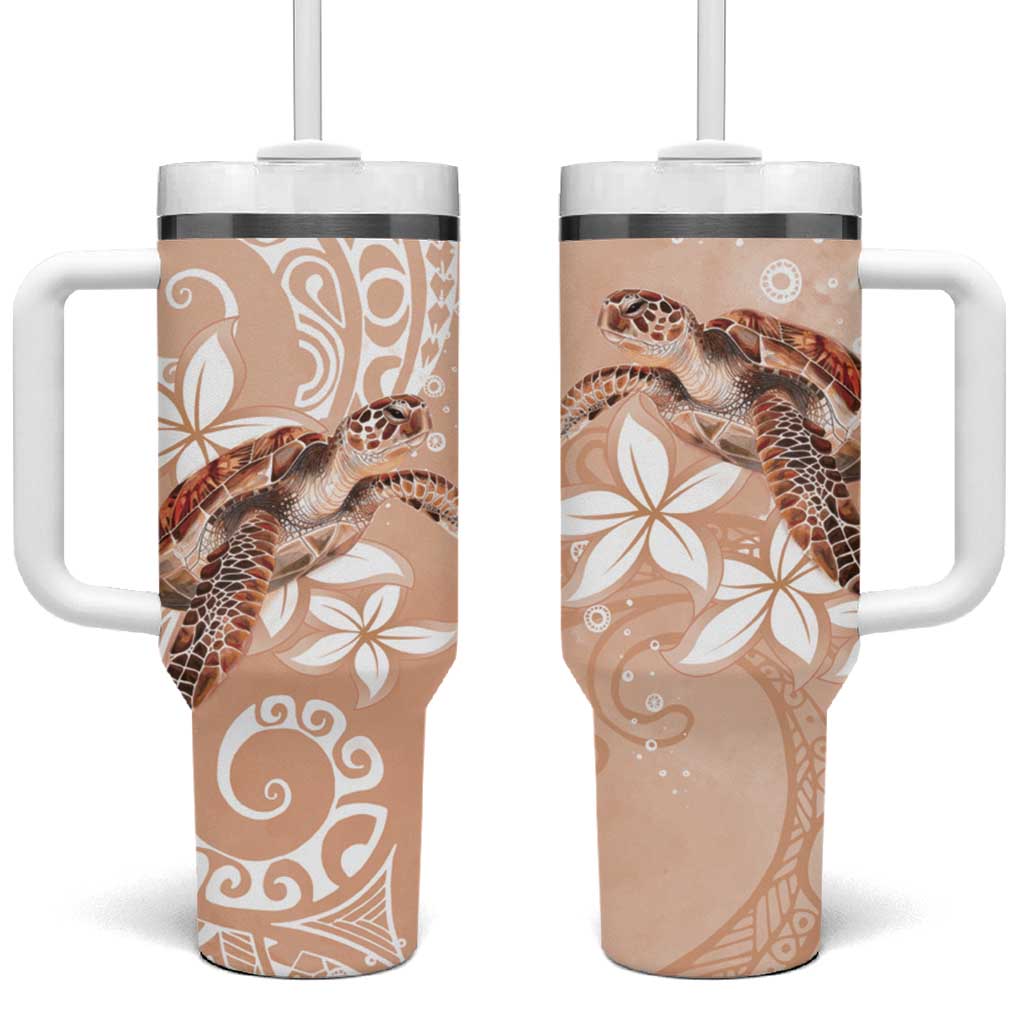 Happy Valentine's Day Polynesia Tumbler With Handle SeaTurtle Couple Polynesian - Desert Sand Color