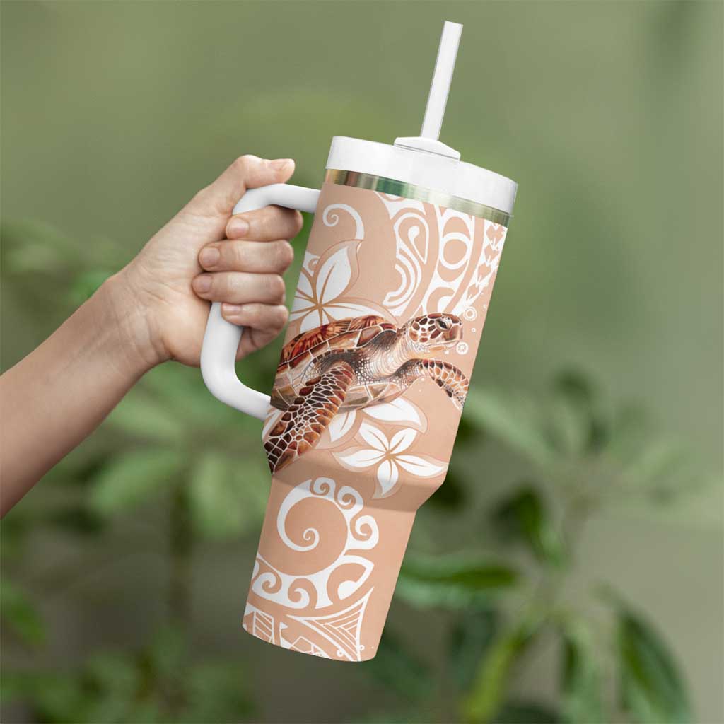 Happy Valentine's Day Polynesia Tumbler With Handle SeaTurtle Couple Polynesian - Desert Sand Color LT14 - Polynesian Pride