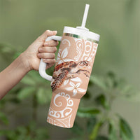 Happy Valentine's Day Polynesia Tumbler With Handle SeaTurtle Couple Polynesian - Desert Sand Color LT14 - Polynesian Pride