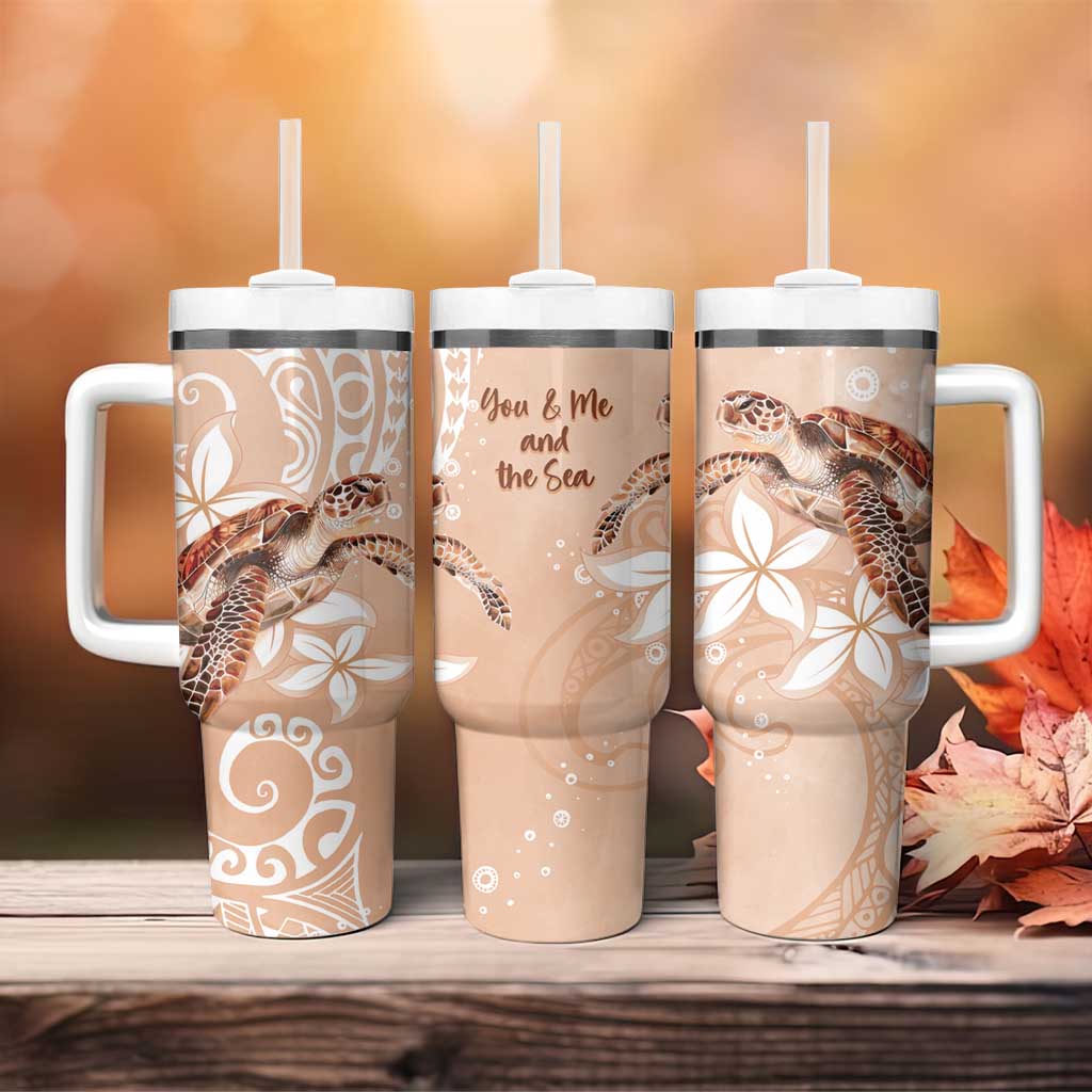 Happy Valentine's Day Polynesia Tumbler With Handle SeaTurtle Couple Polynesian - Desert Sand Color LT14 - Polynesian Pride