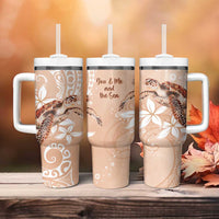 Happy Valentine's Day Polynesia Tumbler With Handle SeaTurtle Couple Polynesian - Desert Sand Color LT14 - Polynesian Pride