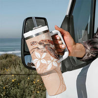 Happy Valentine's Day Polynesia Tumbler With Handle SeaTurtle Couple Polynesian - Desert Sand Color LT14 - Polynesian Pride
