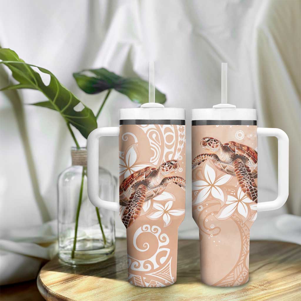 Happy Valentine's Day Polynesia Tumbler With Handle SeaTurtle Couple Polynesian - Desert Sand Color LT14 - Polynesian Pride
