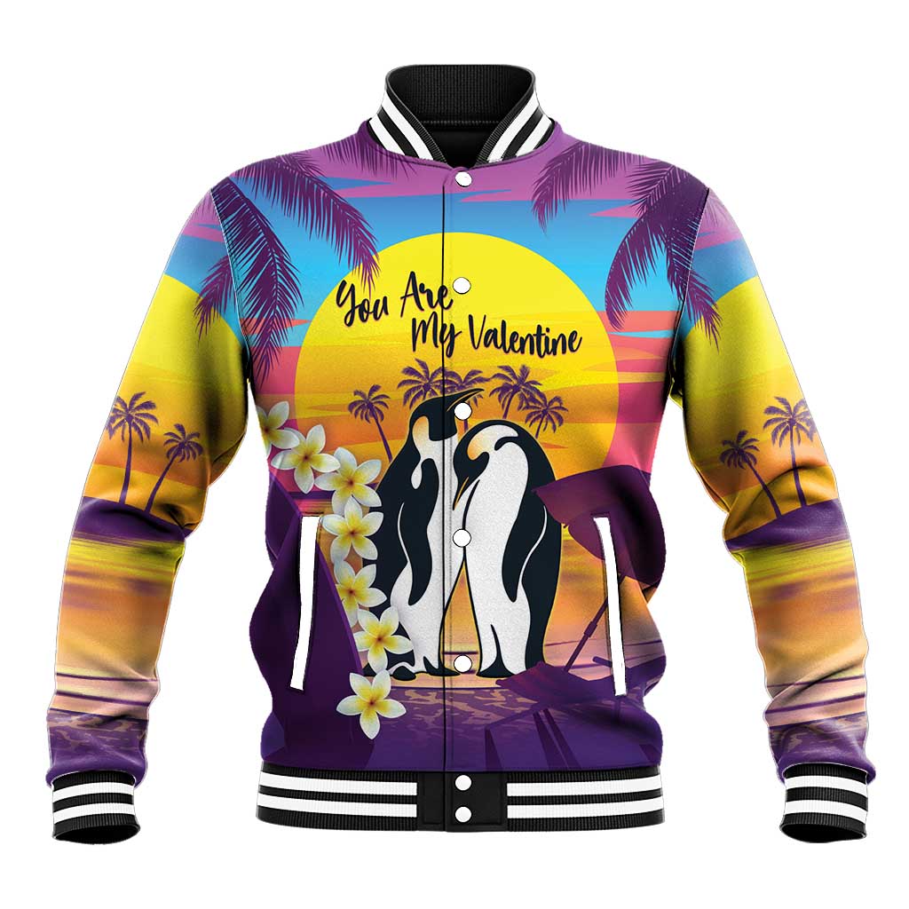 Hawaii Penguin Couple Baseball Jacket You Are My Valentine - Tropical Sunset Vibes LT14 Unisex Purple - Polynesian Pride