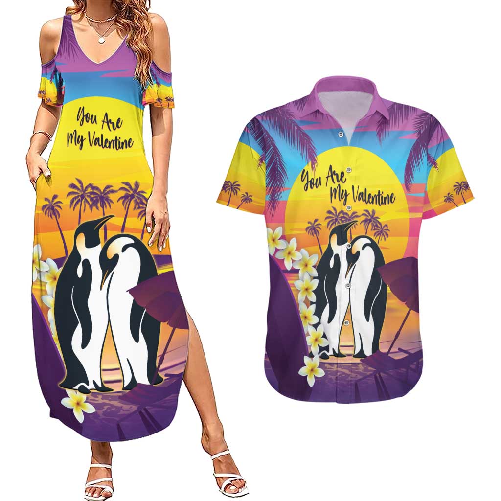 Hawaii Penguin Couple Couples Matching Summer Maxi Dress and Hawaiian Shirt You Are My Valentine - Tropical Sunset Vibes LT14 Purple - Polynesian Pride