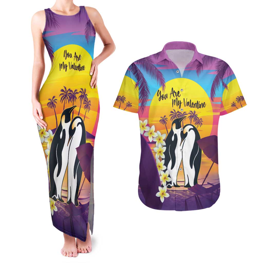 Hawaii Penguin Couple Couples Matching Tank Maxi Dress and Hawaiian Shirt You Are My Valentine - Tropical Sunset Vibes