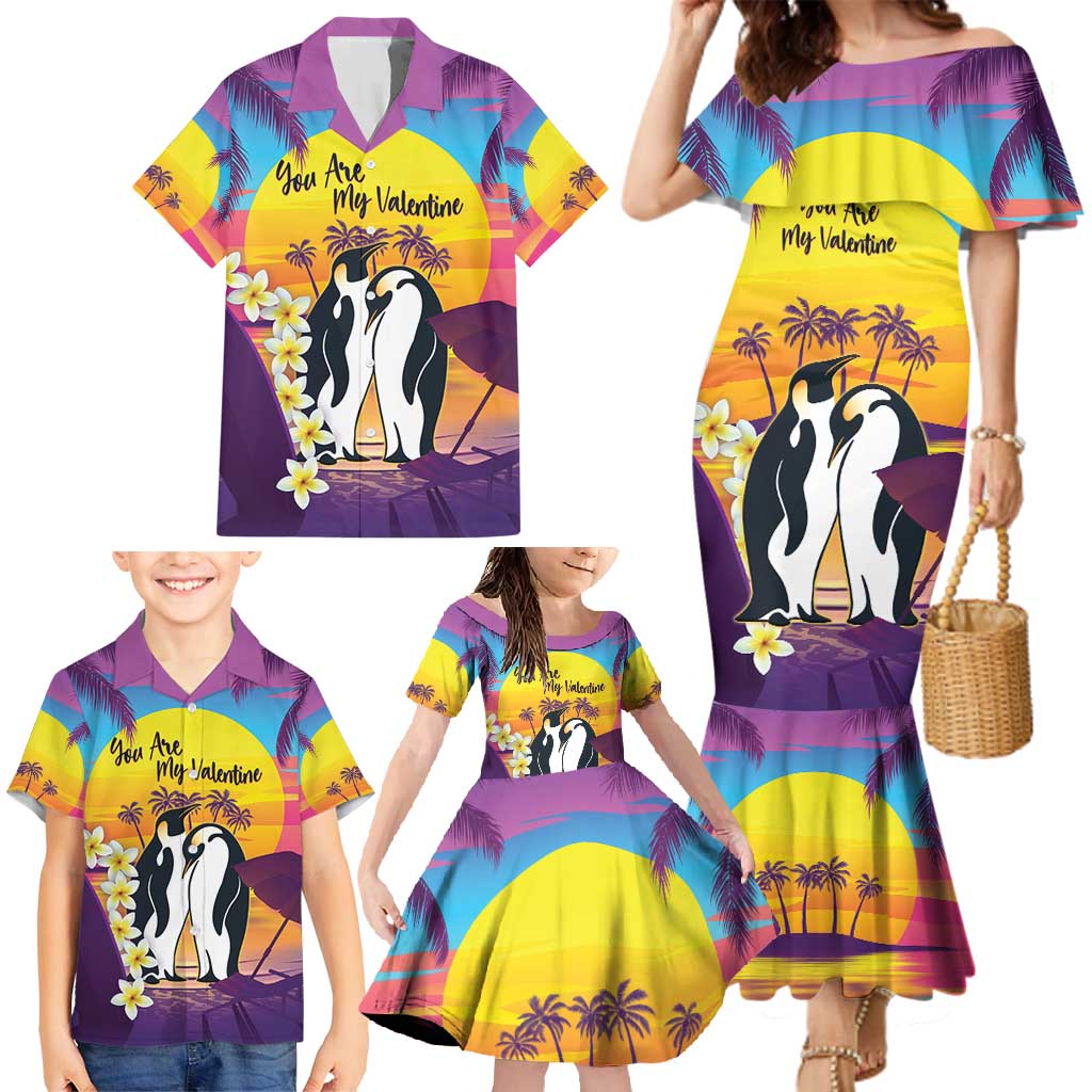 Hawaii Penguin Couple Family Matching Mermaid Dress and Hawaiian Shirt You Are My Valentine - Tropical Sunset Vibes